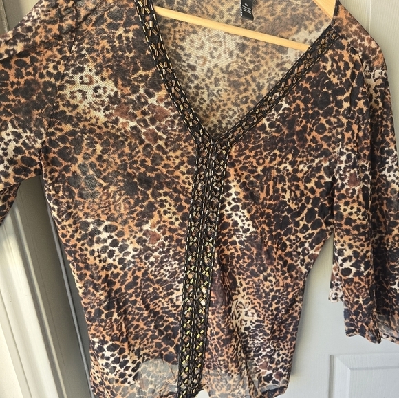 Alfani Blouse Women Size XL Animal Print Embroidery Flare 3/4 Sleeve Y2k Light - Picture 8 of 11